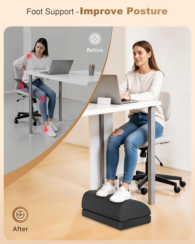 Beleduc Heated Foot Rest Under Desk at Work, Ergonomic Under Desk Foot Stool with Vibration Massage, Memory Foam Footrest, 3 Adjustable Height, Non-Slip, Fathers Day Dad Gifts for Men