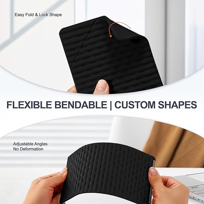 Foldable Silicone Aluminum Holder, Flexible Silicone Phone Stand with Anti-Slip Pad, Portable Rollable Multi-Angle Stand for Phone Tablet Laptop – Bendable & Foldable Home, Office, Travel (2, Black)