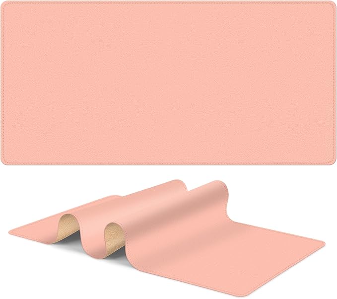 Leather Mouse Pad with Stitched Edge, Waterproof Gaming Mouse Mat for Computers, Laptop, Office & Home (Pink, 33"*13")
