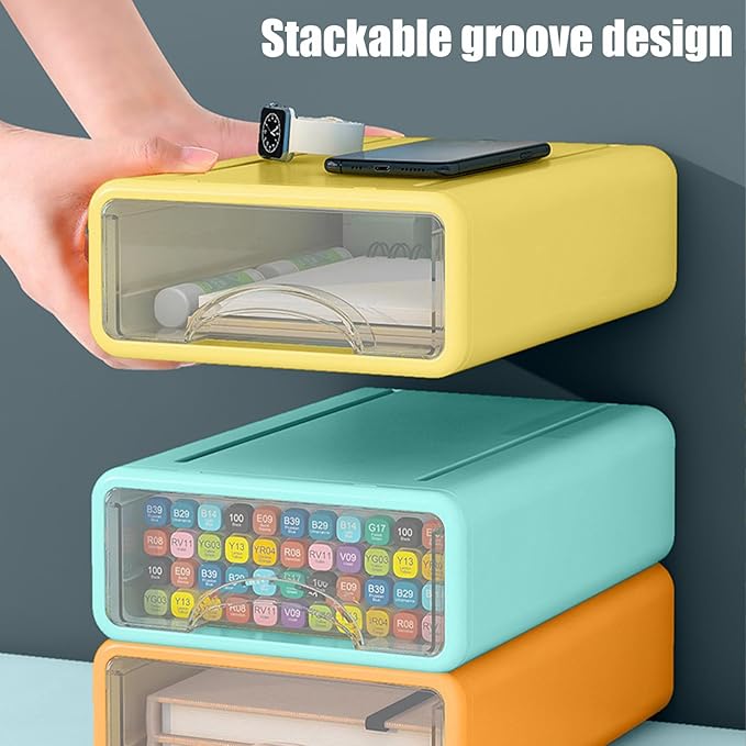 Desk Organizer with Drawers, Stackable Storage Drawers with Compartments Desktop Organization for Office Supplies, Makeup, Pencils, Tape, Erasers, Paperclips, Chargers (4 Pack)