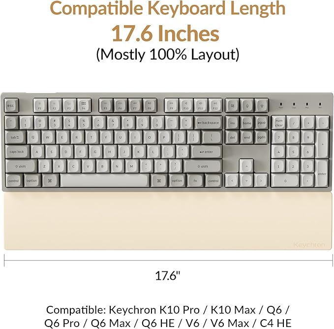 Keychron Retro Cream Silicone Wrist & Palm Rest, 17.6" Full Size for K10 Pro / K10 Max / Q6 / Q6 Pro / Q6 Max / Q6 HE / V6 / V6 Max / C4 HE, Washable, Non-Slip Base, Typing Support