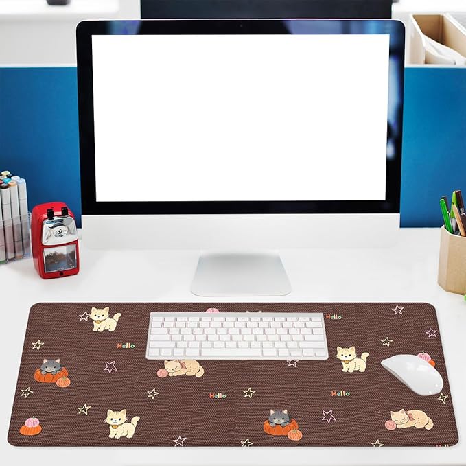 Cute Cat Gaming Mouse Pad Pumpkin Kawaii XL Mouse Pad Large Mousepad Extended Laptop Keyboard Mat Gaming Desk Pad Mouse Mat Office Computer Keyboard Laptop 31.5"x11.8"