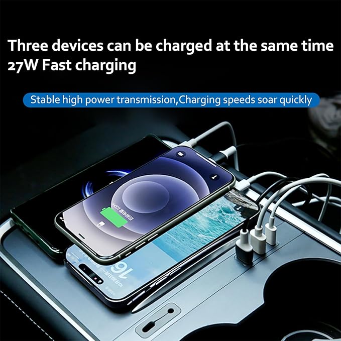 Car USB Hub Charger for Tesla Model Y 2021-2024 and Model 3 2021-2023,Fast Charging,Center Console Multiport Phone Charger Docking Station Adapter Accessories(Not Fit Model 3 2024)