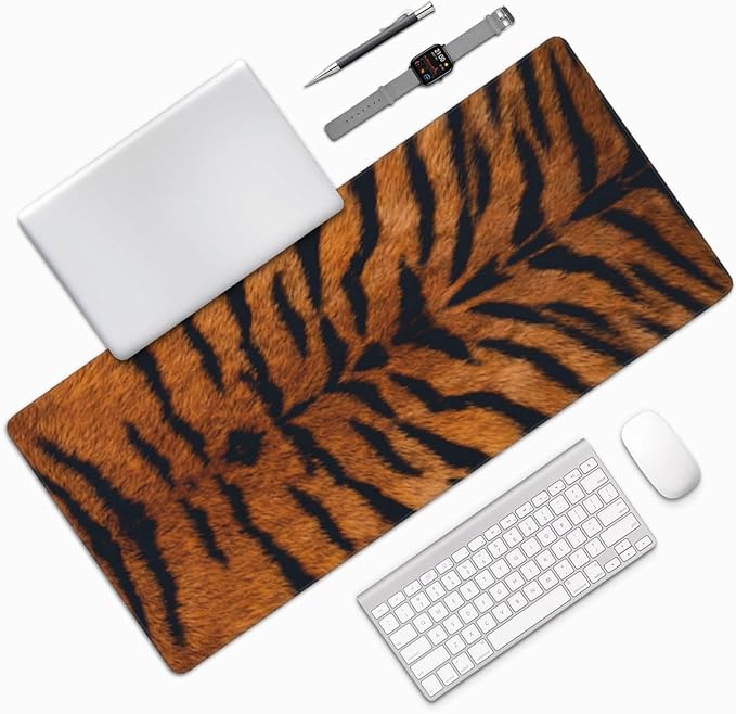 Tiger Stripes Print Large Mouse Pad & Desk Mat Animal Skin Texture Extended Mousepad Non-Slip Rubber Base Laptop Computer Keyboard Pad for Gaming, Office & Home Decor, XXXL - 35.4" X 15.7"