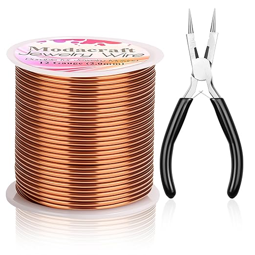 Premium 12 Gauge Copper Wire - 32.8ft Bendable Metal Craft Wire with 4-in-1 Pliers for Jewelry Making, Floral Design, Doll Making, and DIY Crafts Easy Wire Cutting, Shaping, and Wrapping