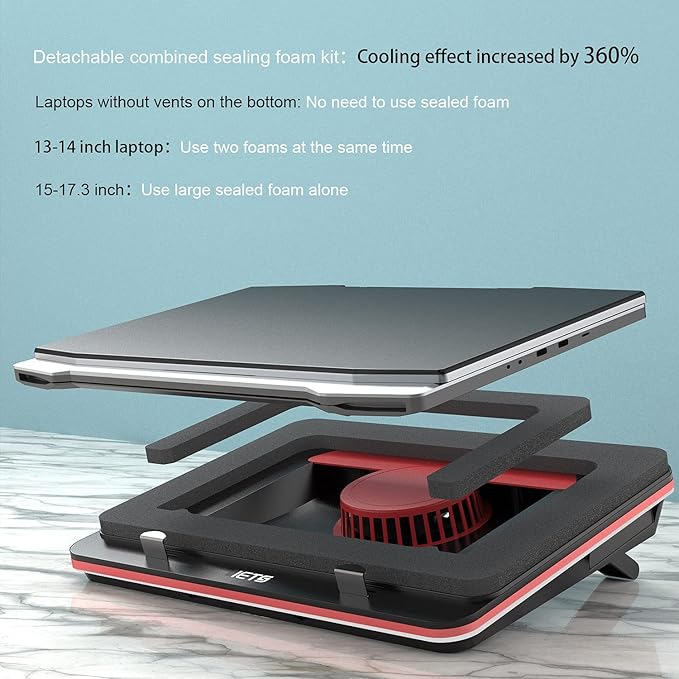 IETS GT500 Powerful Turbo-Fan (5000 RPM) Laptop Cooling Pad with Infinitely Variable Speed,Seal Foam for Rapid Cooling Gaming Laptop,13-17.3inch Laptop Cooler with 3-Port USB Hub