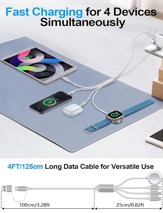 Travel Essentials,Multi Charging Cable for Apple Watch Charger/iPhone Charger/Samsung Charger,USB A & Type C Power Cable for iWatch Ultra/10-2/iPhone 17-11/Samsung S26,Serial Cables,Car[1.5M]