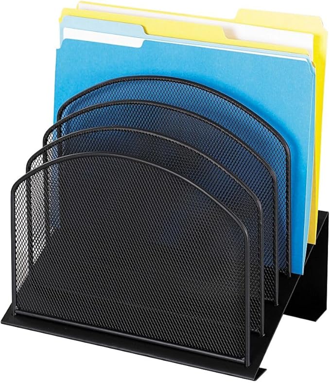 Safco Onyx Desk Organizer, 5 Tiered Vertical Compartments, Office and Classroom Mailbox , Paper and Mail Sorter, Steel Mesh, Black
