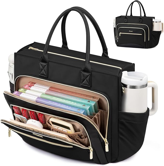 LOVEVOOK Teacher Tote Bag for Women,Laptop bag with Large Cup Holder,Work bag with Accordion File Organizer Pocket,Multi-Pockets Professional Diaper Bag Nurse Bag,Handbag Purse for Work,College,Daily