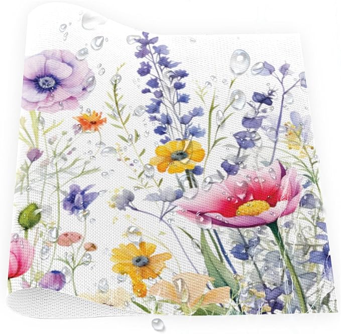 Placemats Set of 4 Heat-Resistant Rectangle Place Mats Floral Flower Grass Washable Plastic PVC Dining Table Mat Non-Slip Wipeable Woven Vinyl Placemat for Kitchen Patio Table Decor