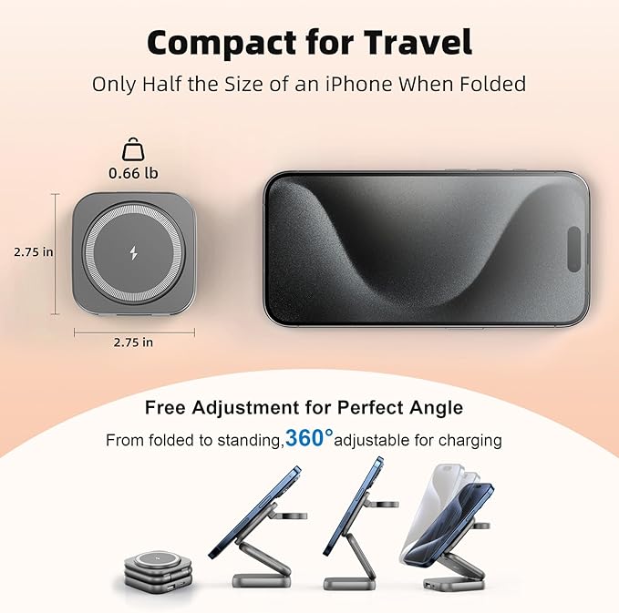 5-in-1 Wireless Charger for MagSafe, AC ISLAND Portable Travel Charging Station, 35W Max Qi2 Fast Foldable Magnetic Stand, Evolved for iPhone 17-12 Series, Apple Watch, AirPods (with 35W Adapter)