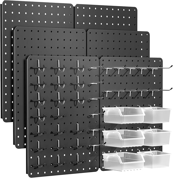 Peg Board for Tools, 6 Pack Metal Pegboard Wall Organizer with Hooks,14.76"×10.82" Black Pegboard Panels for Walls Home, Garage Tool Storage, Kitchen, Office Organization, Craft Room