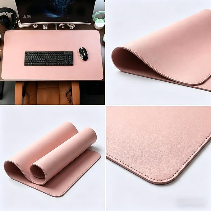 Non-Slip Waterproof PU Leather Desk Pad Protector for Mouse, Writing Desk, Office, Home, Laptop Blotter, 18.12'' x 27.97'', Pink