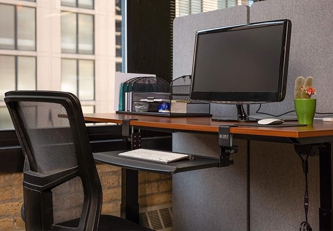 Stand Up Desk Store Large Clamp-On Retractable Adjustable Height Under Desk Keyboard Tray | for Desks Up to 1.5" (Large, 33" Wide)