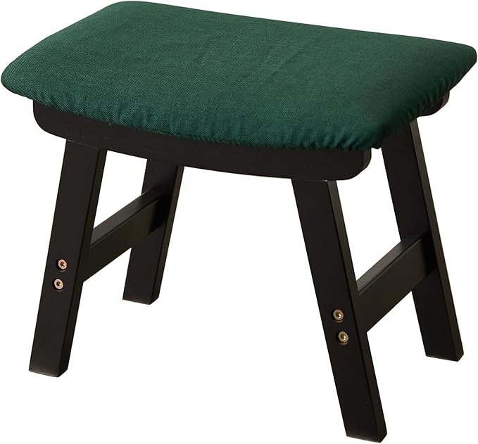 Kitsanery Foot Stool,Ottoman,Bamboo Small Sofa Foot Rest Under Desk,Extra Seating for Living Room, Bedroom and Kitchen (Black Stool Legs - Green Surface)