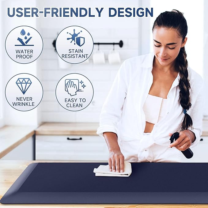StepRite 4/5 Inch Thick Kitchen Mat Anti Fatigue Mat Kitchen Rugs Kitchen Decor Non-Slip, Stain & Water Resistant, Kitchen Mats Desk Mat for Kitchen, Office, Workshop, Blue, 17'' x 47''