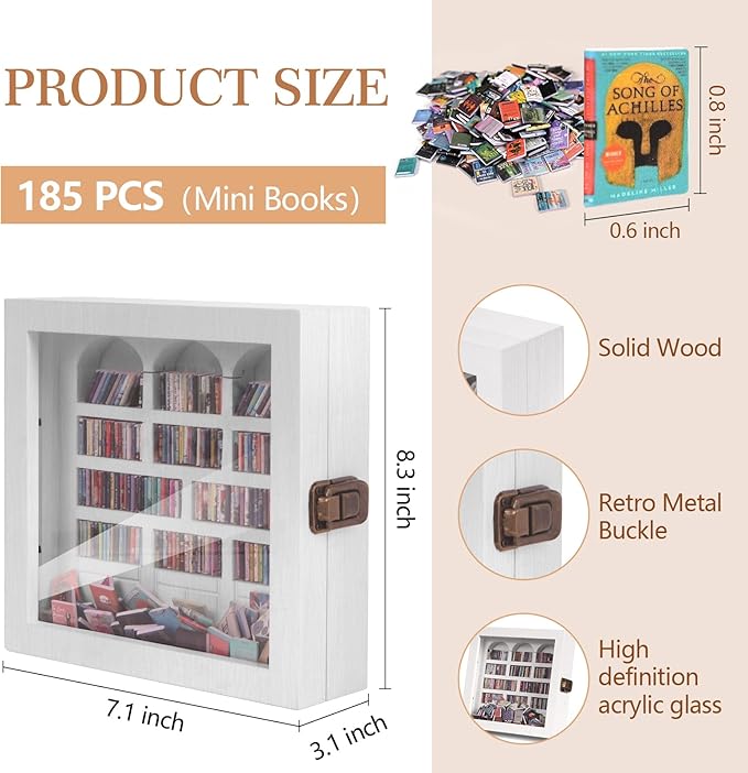 Anxiety Bookshelf – Mini Books Display for Stress Relief and Fun Decor, Perfect Decorative Miniature Library for Book Lovers, Ideal for Home Decor, Office Décor, and Thoughtful Gift Giving - White