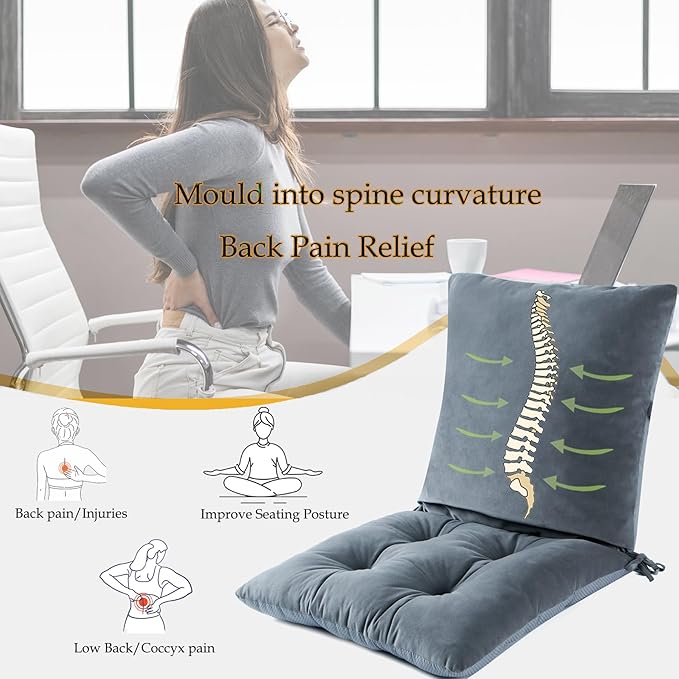 ALIBO Extra Large Recliner Low Back Lumbar Support Pillow and Tufted Seat Cushion Set with Adjustable Straps,Wood Rocking Chair/Egg Chair Swing Nonslip Highback Backrest with Ties