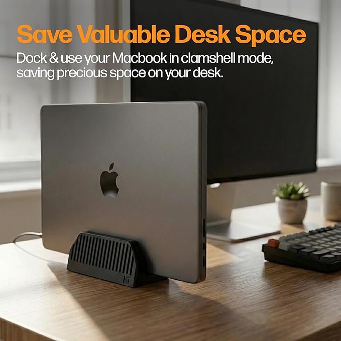 Vertical Laptop Stand for Desk – Spring-Powered Auto Adjust Laptop Holder Vertical – Closed Laptop Stand for MacBook Pro Air – Vertical Laptop Dock & MacBook Holder