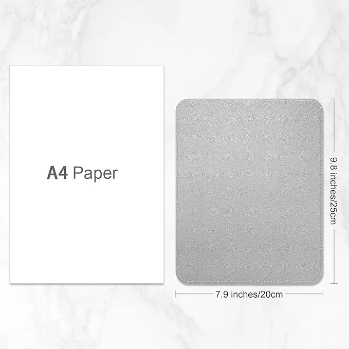Leather Mouse Pad, Office Mouse Mat Non-Slip Rubber Base Stitched Edge Washable Waterproof Rectangular Mousepad for Office Gaming PC Laptop, 9.8" x 7.9", Silver