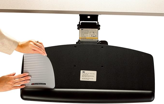 3M Sit/Stand Easy Adjust Keyboard Tray, 25.5 in. x 12 in. Wood Platform, 23 in. Track, Black, Wrist Rest and Mouse Pad