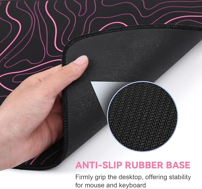 DIGSOM Mouse Pad Gaming Mousepad 31.5 x 11.8 in Large Mouse Pad for Keyboard and Mouse with Anti-Slip Rubber Base, Keyboard Pad XL Mouse Mat for Home and Office(Black with Red Topographic Line)