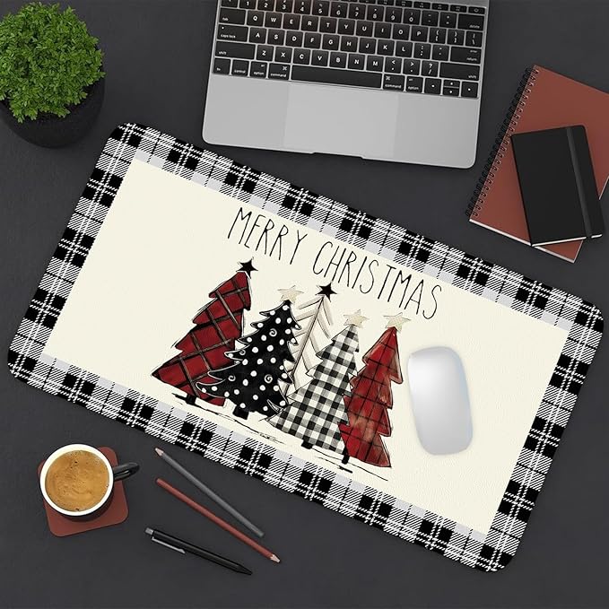 Christmas Mouse Pad PU Leather Christmas Tree Desk Mat Large Waterproof Gaming Pad Non-Slip Keyboard Mouse Pad Writing Pad for Gamer Office&Home