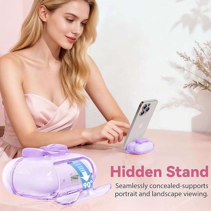 for Airpods Pro 3 Case Pink 2025 with Safety Lock & Phone Stand, Bow Clear iPod Pro 3 Cases with Cute Keychain & Cleaning Kit, Soft TPU Cover for AirPods Pro 3rd Generation Case Girls Women (Purple)