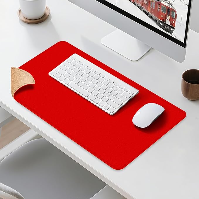 Leather Mouse Pad with Stitched Edge, Waterproof Gaming Mouse Mat for Computers, Laptop, Office & Home (red, 33"*13")