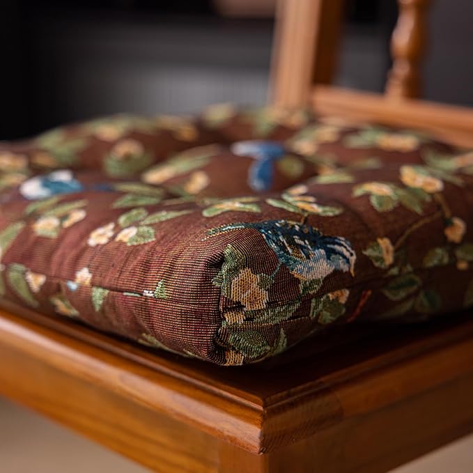 vctops Farmhouse Bird Print Chair Cushions with Ties U-Shaped Soft Comfortable Chair Pads Non Slip Seat Cushions for Indoor Dining Room and Kitchen Chairs (Coffee,16"x16")