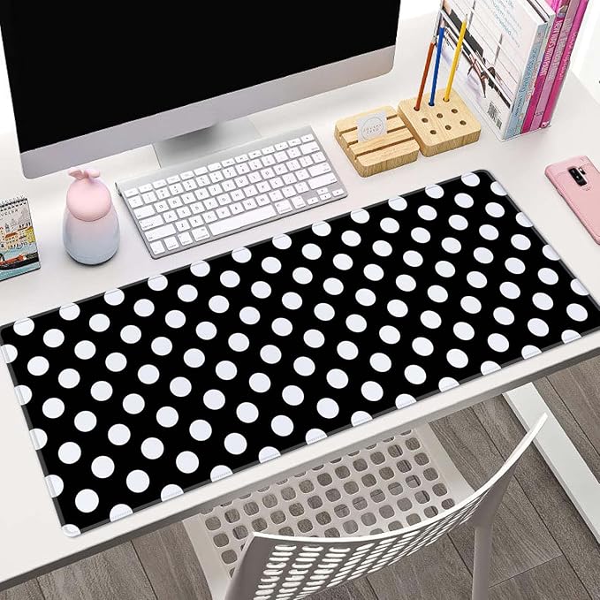 Polka Dot Desk Mat Abstract Circle Geometric Pattern Large Mouse Pad XL Desk Pad Gaming Mousepad Extended Keyboard Mat 31.5 x 11.8 in Laptop Computer Keyboard Pad Mouse Mat for Office Desk Decor