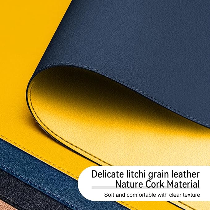 Dual Sided Leather Desk Mat - Waterproof Desk Pad - Ideal for Large Mouse Pad and Desk Mats on Top of Desks (Dark Blue, 25"*13")