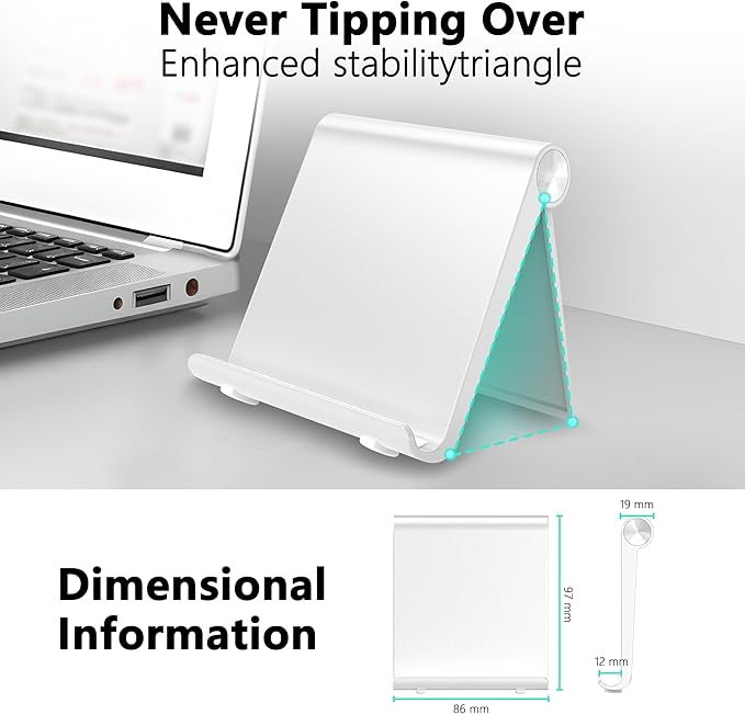 Cell Phone Foldable Stand for Desk, Portable Cell Phone Holder, Adjustable Tablet Dock, Office Desk Accessories for iPhone 17 16 15 14 13 Pro Max Air, Galaxy S25, S24, White