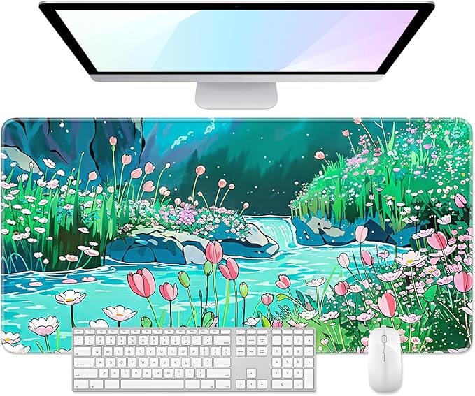 Desk Pad, 32" x 16" XXXL Extended Large Gaming Mouse Pad, Desktop Decor Desk Mat, Men Women Office Supplies and Accessories, Cute Anime Mouse Mat for Laptop & Keyboard, Tulip River
