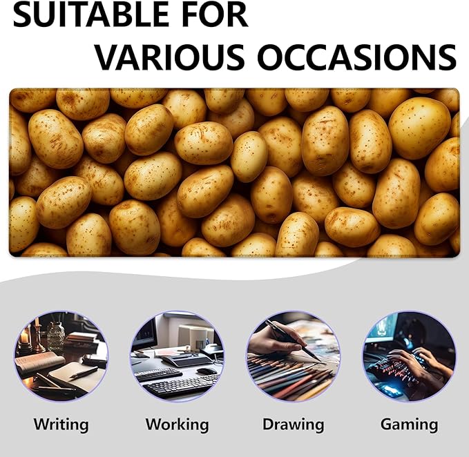 Potatoes Pattern Large Mouse Pad, Gaming Mouse Pad, Non-Slip Rubber Base, Office Accessories, Desk Mat, Farm Fresh MousePads for School, Work, Home Decor Gifts 31.5" x 11.8"