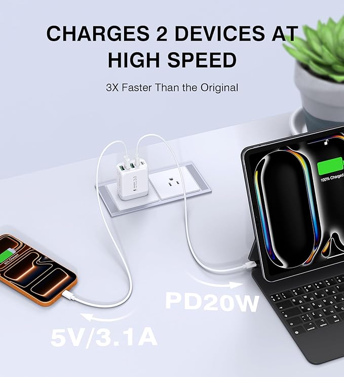 USB C Wall Charger Block, 2Pack 50W 5-Port C Charger Fast Charging Block PD Power Adapter +QC 3.0 Multiport Type C Box Brick Cube USB A Wall Plug for iPhone 16/15/14 Pro Max Plus, iPad,Samsung Galaxy