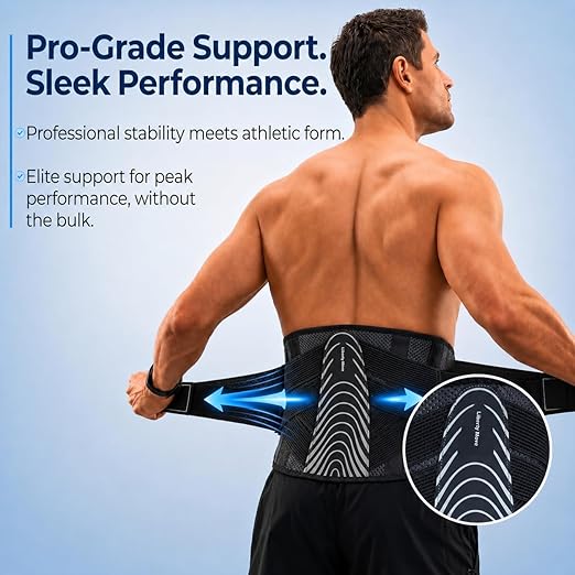 Adjustable Back Brace for Men Lower Back Pain - Modern Aesthetic Lumbar Support Belt with Dual-Straps Compression & Aluminum Stays, Low-Profile & Breathable Design for Sciatica, Work, Lift & Daily