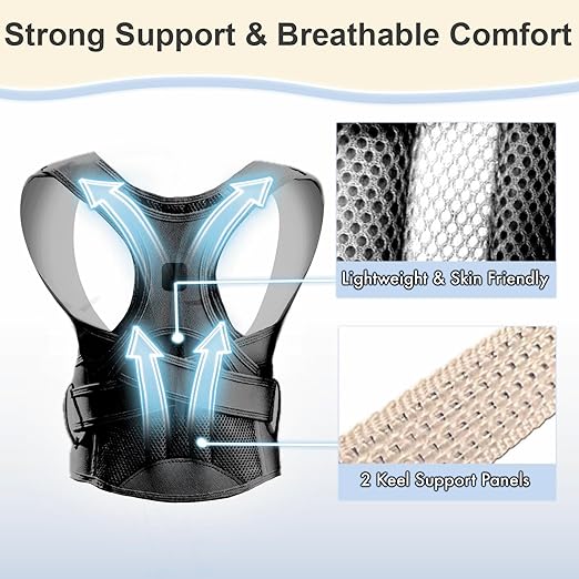 Kids Back Brace Posture Corrector for Boys Girls Teen Youth, Adjustable Upper Back Straightener Lumbar Support Belt for Children Teenager Hunchback Scoliosis Pain Relief Spine Corrector (Black, Large)