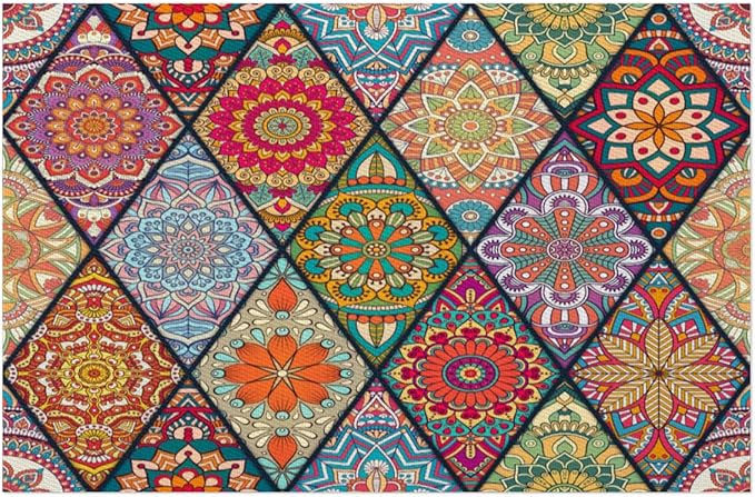 Placemats Set of 4 Heat-Resistant Rectangle Place Mats Bohemian Mexico Boho Washable Plastic PVC Dining Table Mat Non-Slip Wipeable Woven Vinyl Placemat for Kitchen Patio Table Decor