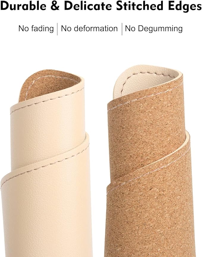 Double-Sided PU Leather & Cork Mouse Pad with Coaster – Reversible, Non-Slip, Stitched Edges for Office & Home, 8x11 Inches, (Apricot)