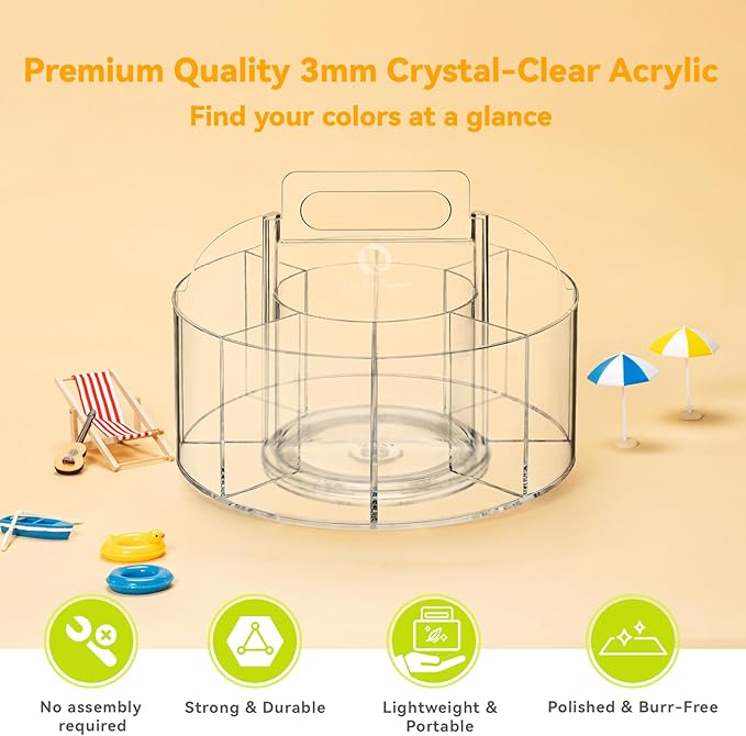 Ohuhu Acrylic Marker Organizer for Alcohol Markers, 360° Rotating Clear Acrylic Holder with Hidden Handle, 10 Compartments for Markers, Pens & Pencils, Home Classroom Office Desk Organizer