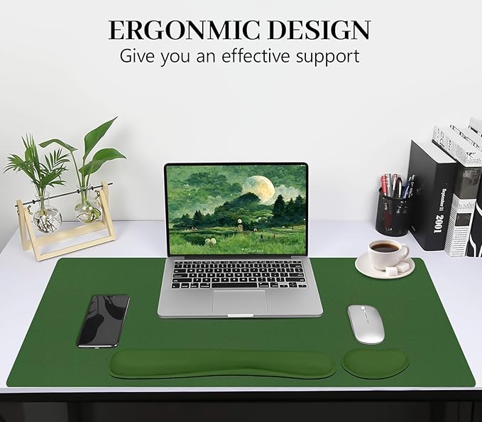 Mouse and Keyboard Pad, 3-in-1 Desk Mat Set, Wrist Rest for Computer Keyboard, Ergonomic Keyboard Wrist Rest Set for Office Home Decor(Olive Green, 31.5" x 15.7")