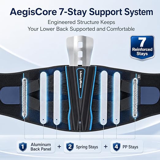 Modern Back Brace for Lower Back Pain Relief, 9" Wide Lumbar Support Belt for Men and Women with Removable Aluminum Panel, 3D Knitted Mesh Back Support Brace with Dual Compression Straps for Work, Lifting, Driving & Daily Wear