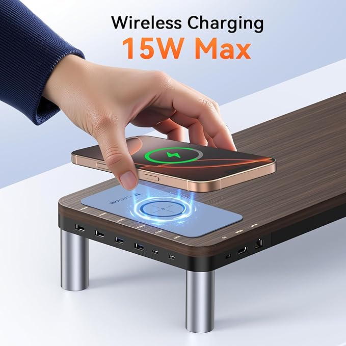 TobenONE MacBook Docking Station 10 in 1 (Monitor Stand, Wireless), USB C Docking Station with 4K@60Hz HDMI, Wireless Charging Pad, 100W Power Supply, 5 USB Ports, Ethernet, for Dell/Lenovo/HP/MacBook