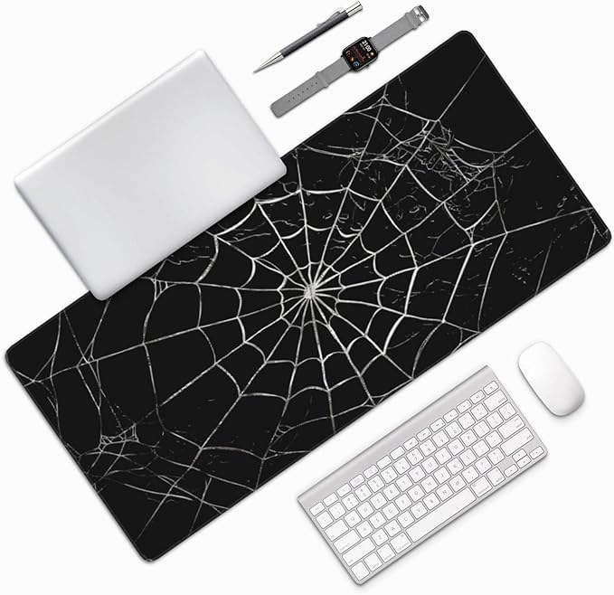 Black Spider Web Large Mouse Pad & Desk Mat Extended Mousepad with Stitched Edges Non-Slip Rubber Base Laptop Computer Keyboard Pad for Gaming, Office & Home Decor, XXXL - 35.4" X 15.7"
