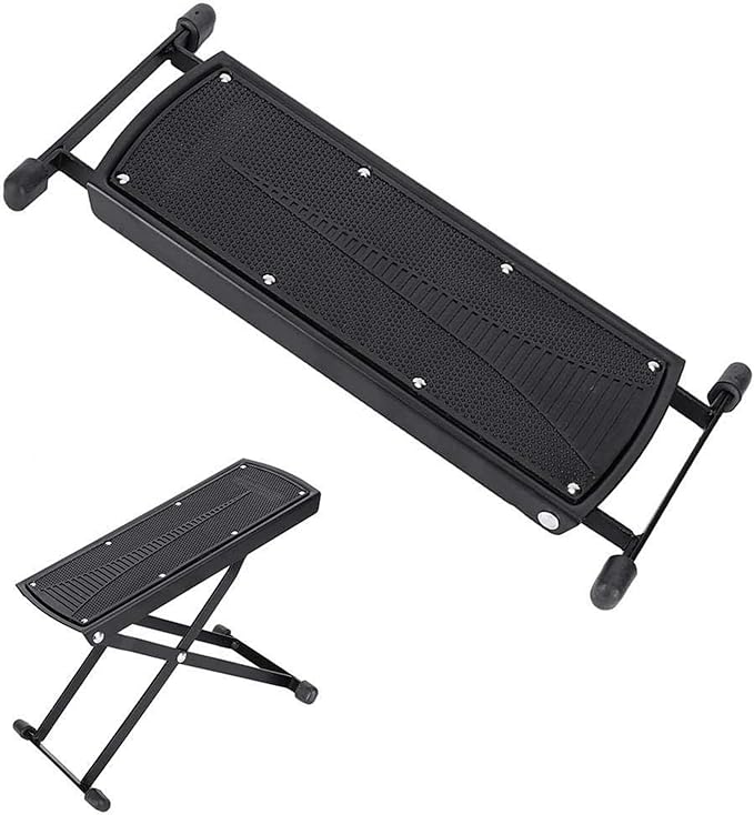 Guitar Foot Stool, 6-Position Height Adjustable Guitar Foot Rest Stand with Rubber End Caps and Non-Slip Rubber Pad for Classical, Acoustic, Electric Guitar - Black