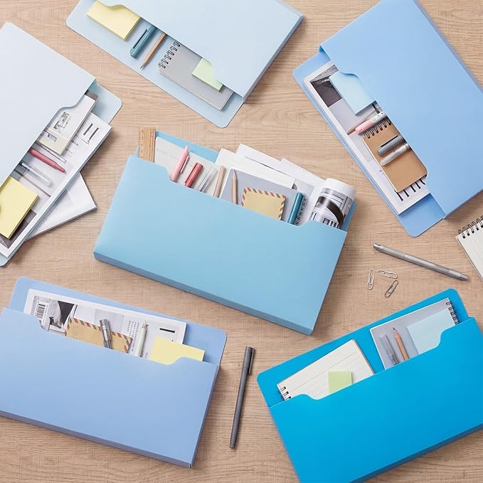 Fuutreo 6 Pcs Magnetic Wall File Organizer Magnetic Wall File Holder Refrigerator Magazine Holder for Mail Letters Paper(Ocean Color,Horizontal-large)