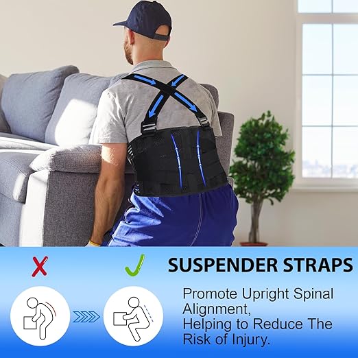 DARLIS Work Back Brace with Removable Suspender Straps, Posture Corrector Protector for Heavy Lifting Safety, Back Support Belt for Men Women in Construction, Moving, Warehouse Job XL/2XL(44"-51.2")