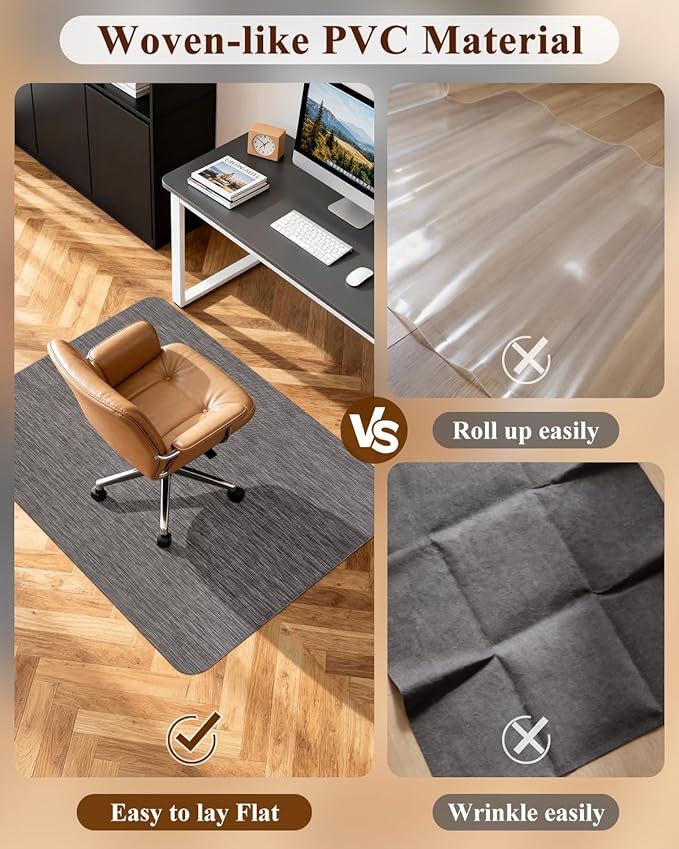 Soimeat Office Chair Mat for Hardwood Floor, 35.4" x 47.2" Non-Slip Desk Computer Chair Mat, PVC Floor Mat for Rolling Chair, Heavy Duty Wood/Tile Floor Protector Desk Rug for Home, Dark Grey