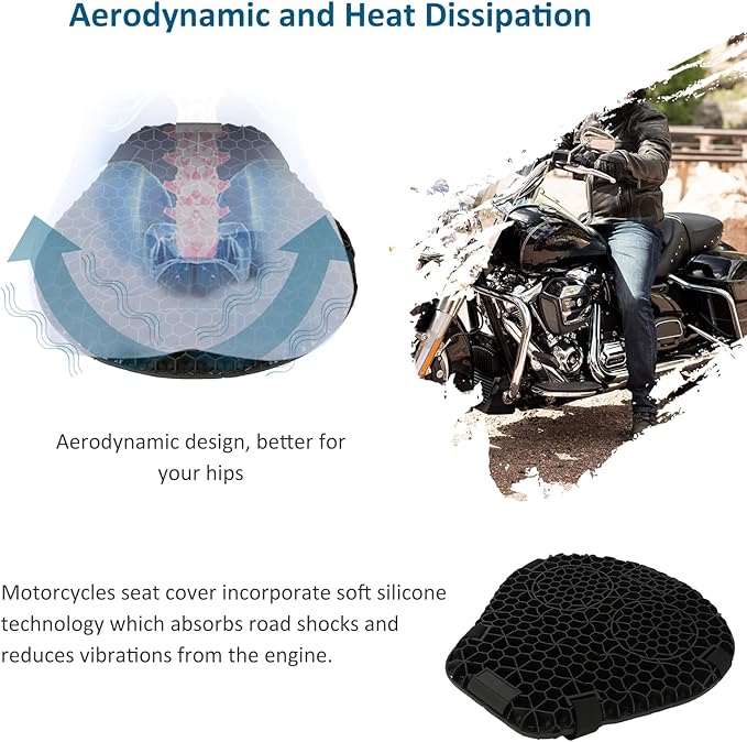 SUNPIE Motorcycle Seat Cushion Universal 3D Gel Honeycomb Motorcycle Seat Cover Breathable and Comfortable Large Seat Cushion Pad